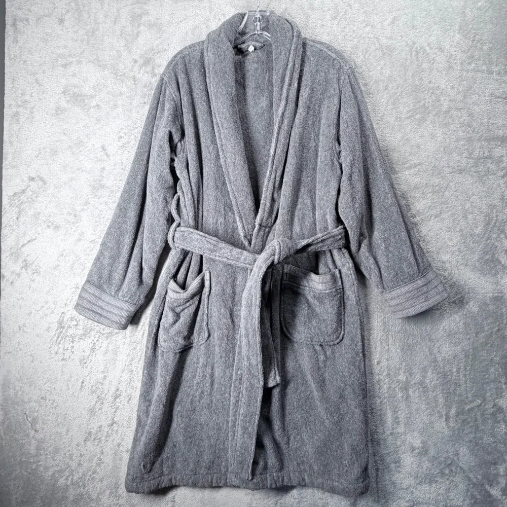 Pottery Barn Quick Dry‎ Organic Bath Robe Unisex Small Gray Belted Spa Casual